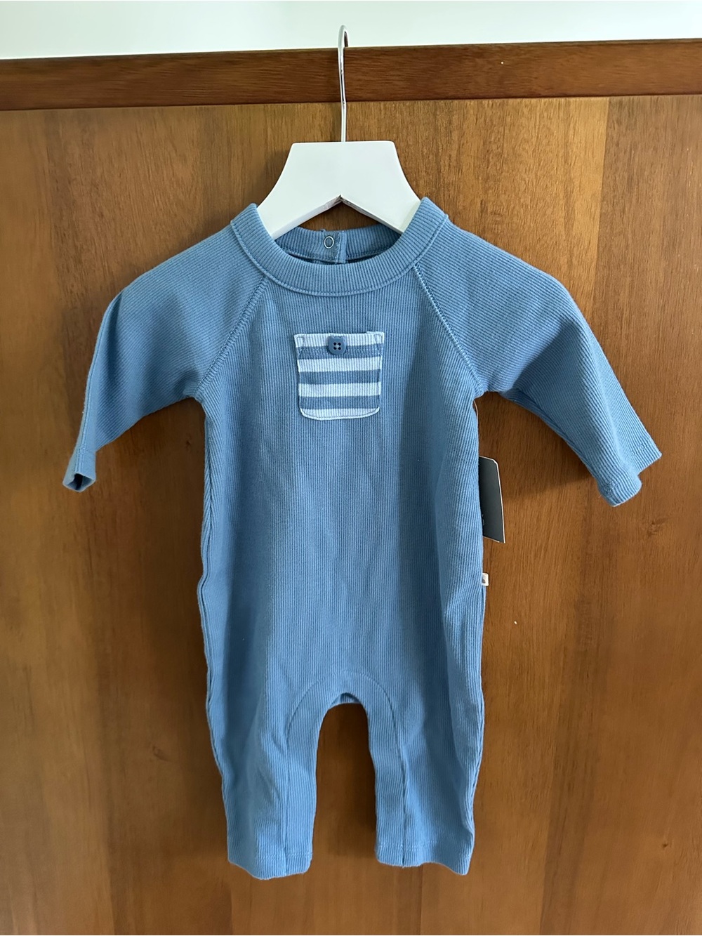 GAP Baby Boys Blue Ribbed One-Piece with Striped Pocket